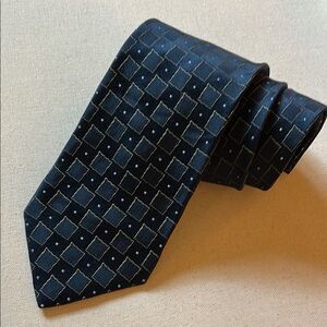 Giorgio Armani Luxury Office Core Blue Tie with Gold Accents Italian Silk